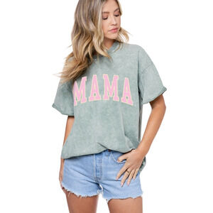 Women t-shirt  Mama Typography Graphic S/S Mineral Washed Tee M